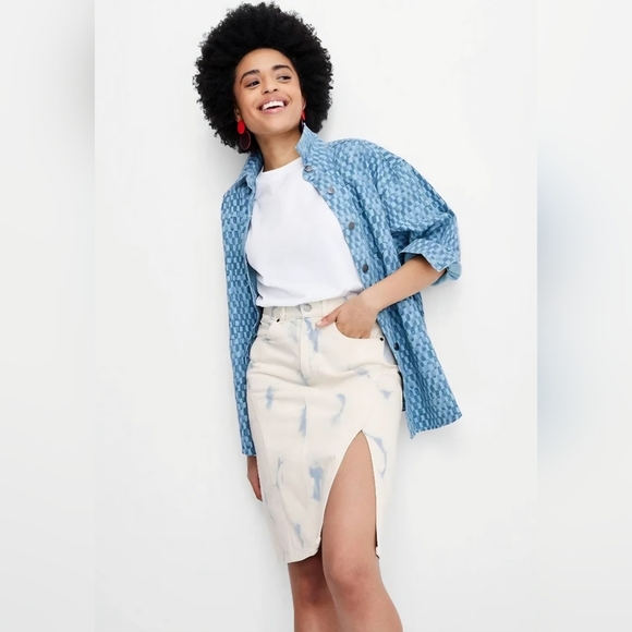 Future Collective Gabriella Karefa Size 12 Ivory & Blue Tye-Dye Denim Skirt - Picture 2 of 14